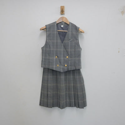 【中古】茨城県 つくば国際大学高等学校 女子制服 2点（ベスト・スカート）sf016859