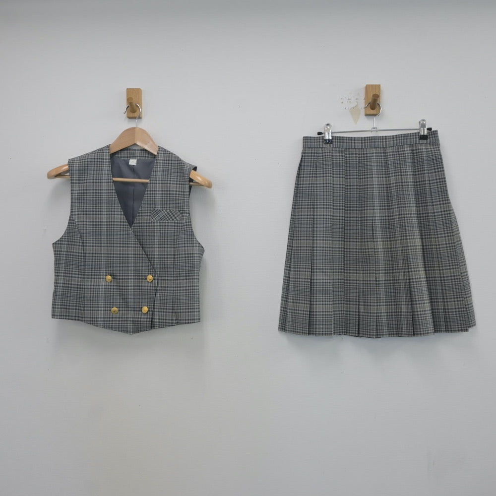 【中古】茨城県 つくば国際大学高等学校 女子制服 2点（ベスト・スカート）sf016859