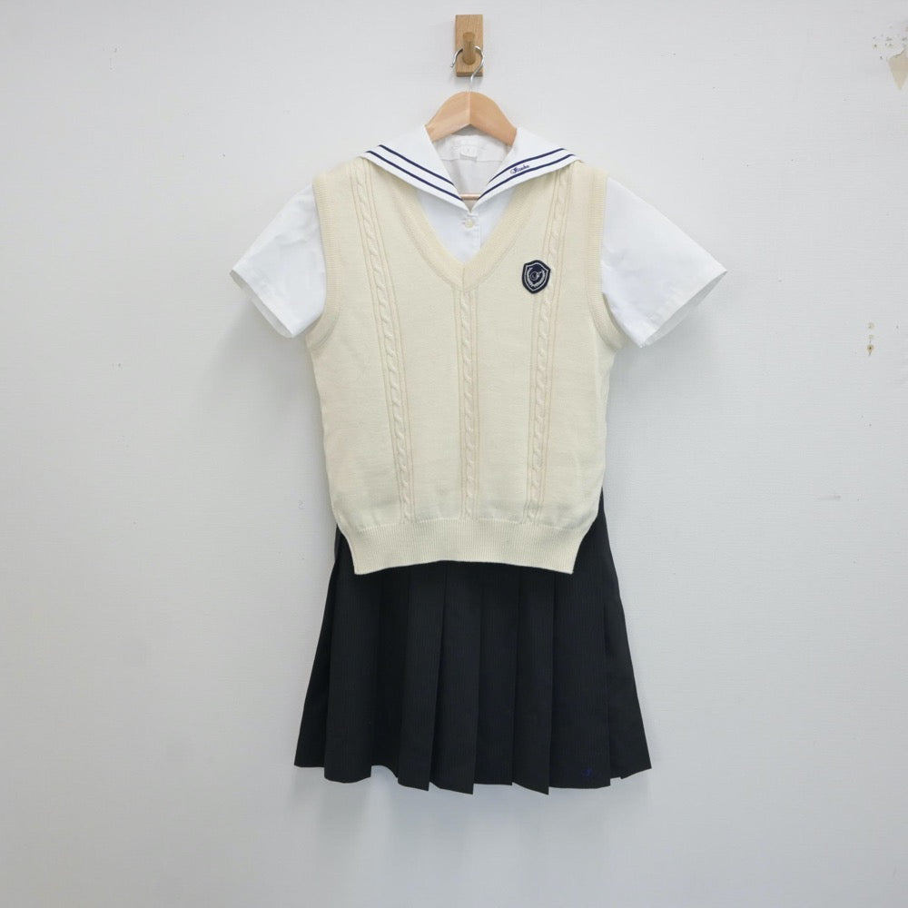 【中古】福岡県 飯塚高等学校 女子制服 3点（シャツ・ニットベスト・スカート）sf016870