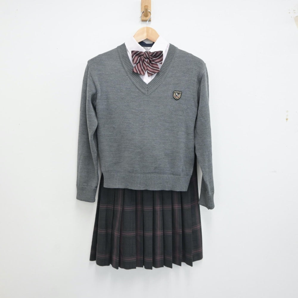 【中古】福岡県 九州産業大学附属九州産業高校 女子制服 5点（ブレザー・シャツ・ニット・スカート）sf016899