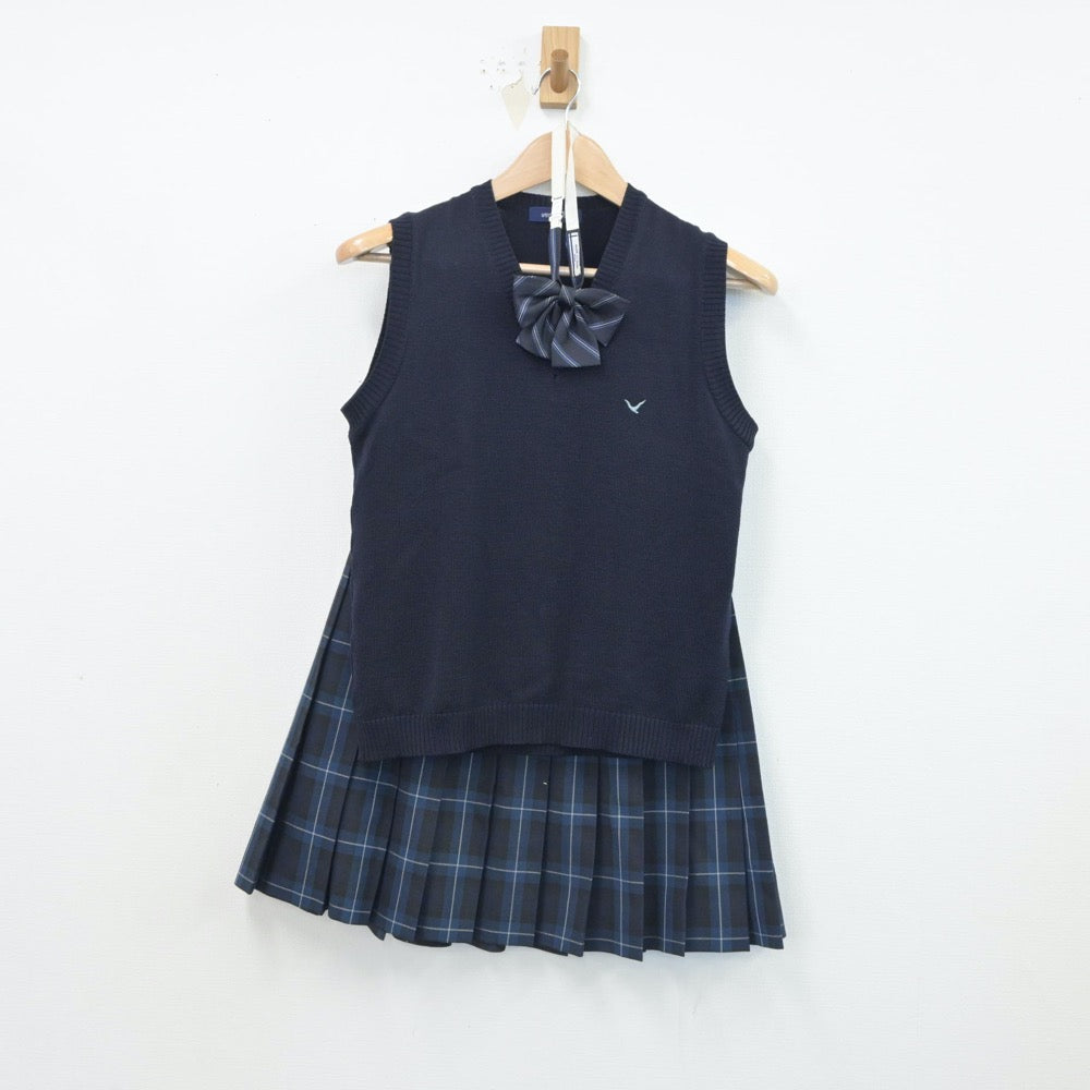 【中古】福岡県 福岡県立福岡講倫館高等学校 女子制服 4点（ニットベスト・スカート）sf016917