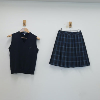 【中古】福岡県 福岡県立福岡講倫館高等学校 女子制服 4点（ニットベスト・スカート）sf016917