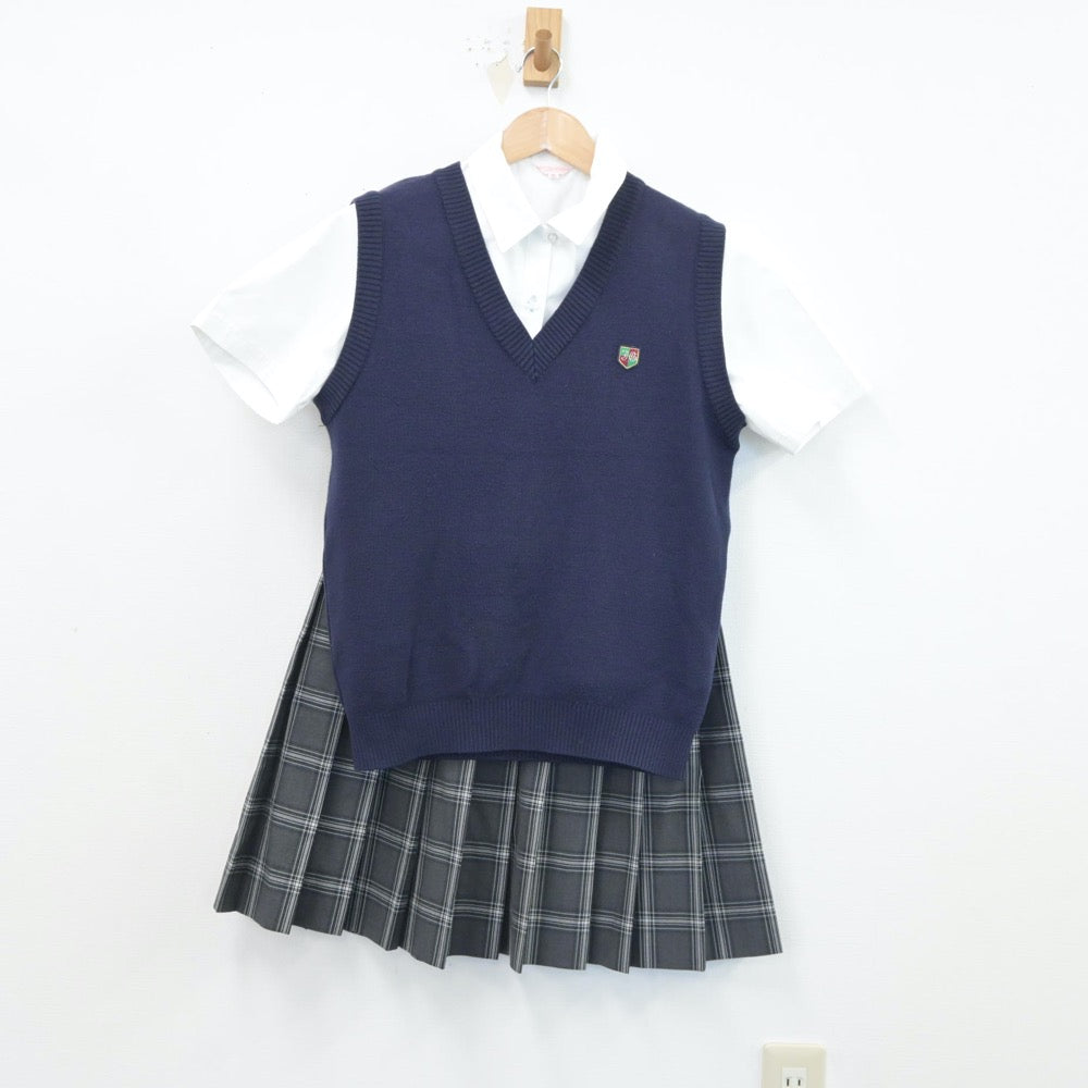 【中古】東京都 実践学園高等学校 女子制服 4点（シャツ・シャツ・ニットベスト・スカート）sf016925