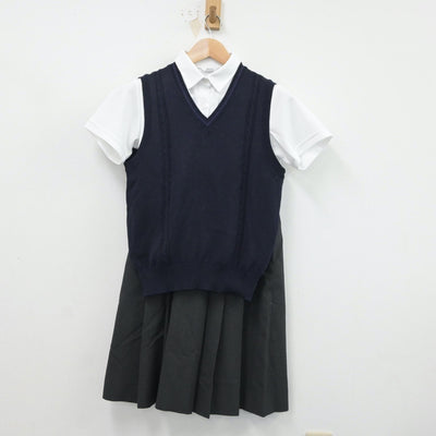 【中古】大阪府 東海大学付属大阪仰星高等学校 女子制服 4点（シャツ・ニットベスト・スカート）sf016959