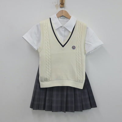 【中古】富山県 龍谷富山高等学校 女子制服 3点（ニットベスト・シャツ・スカート）sf016970