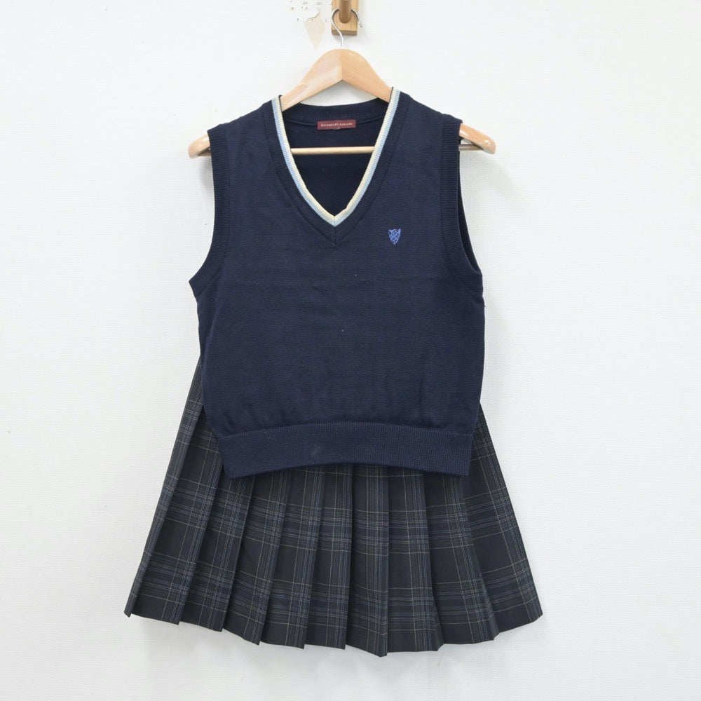 【中古】愛媛県 聖カタリナ学園高等学校 女子制服 2点（ニットベスト・スカート）sf016988