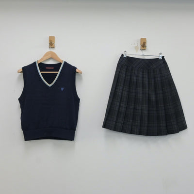 【中古】愛媛県 聖カタリナ学園高等学校 女子制服 2点（ニットベスト・スカート）sf016988