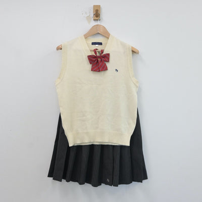 【中古】東京都 東久留米総合高等学校 女子制服 3点（ニットベスト・スカート）sf017024