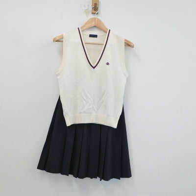 【中古】新潟県 新潟高等学校 女子制服 2点（ニットベスト・スカート）sf017028