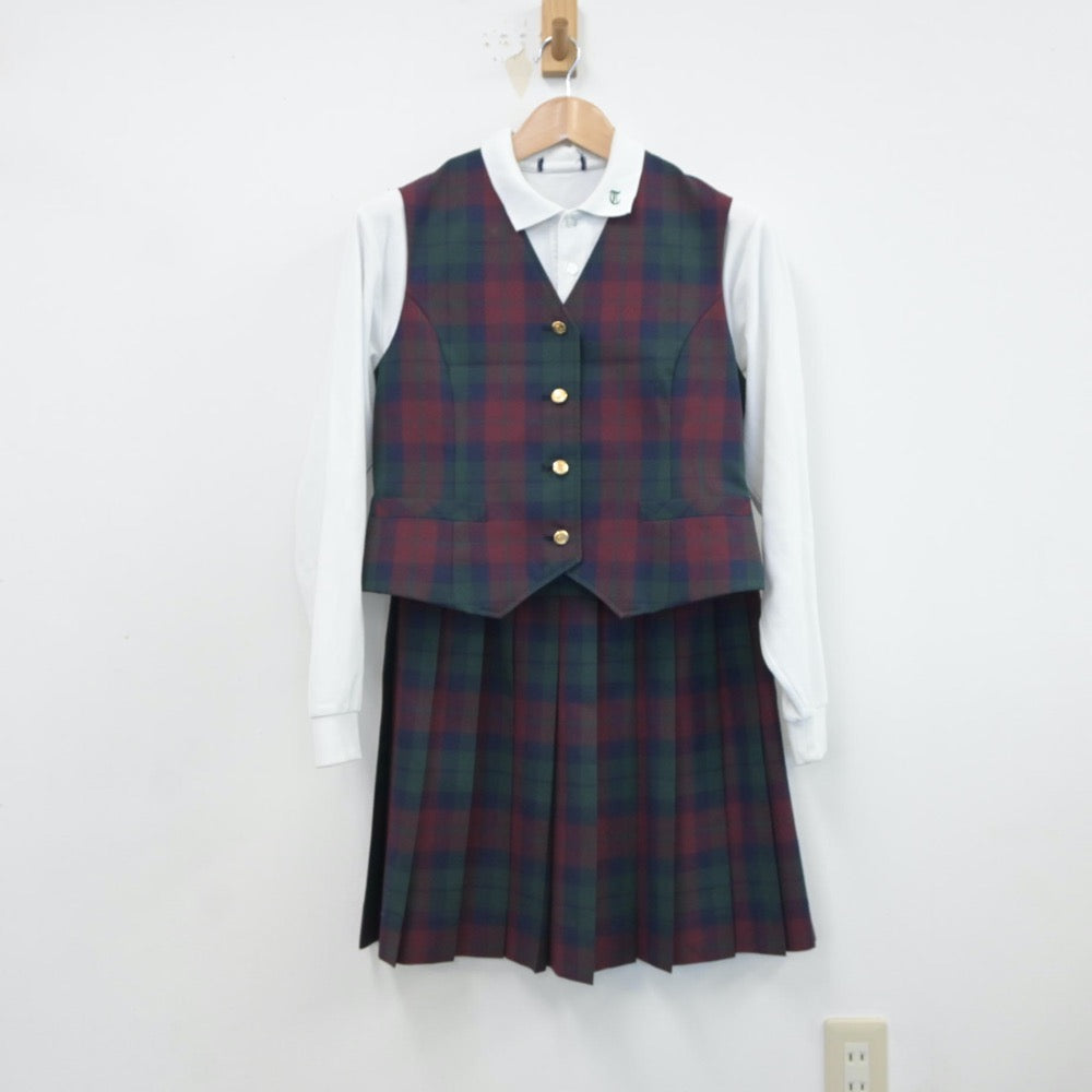 【中古】茨城県 田彦中学校 女子制服 4点（ブレザー・シャツ・ベスト・スカート）sf017037