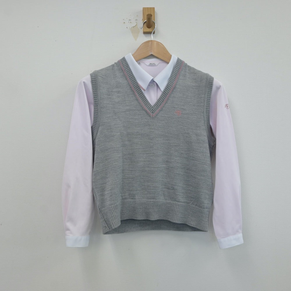 【中古】北海道 函館大妻高等学校 女子制服 2点（シャツ・ニットベスト）sf017050