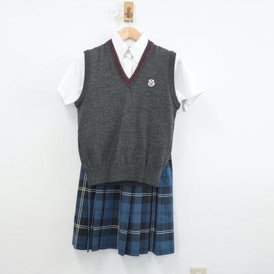 【中古】大阪府 桃山学院中学校・高等学校 女子制服 4点（シャツ・ニットベスト・スカート）sf017158