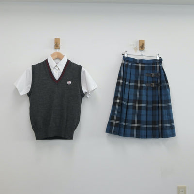 【中古】大阪府 桃山学院中学校・高等学校 女子制服 4点（シャツ・ニットベスト・スカート）sf017158