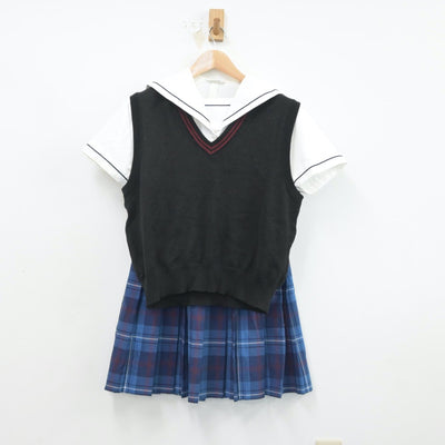 【中古】福島県 本宮高等学校 女子制服 3点（セーラー服・ニットベスト・スカート）sf017198