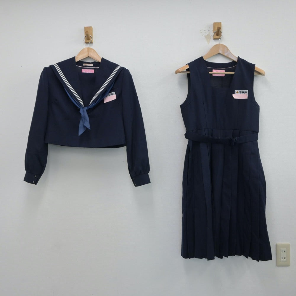 【中古】福岡県 吉塚中学校 女子制服 3点（セーラー服・ジャンパースカート）sf017227