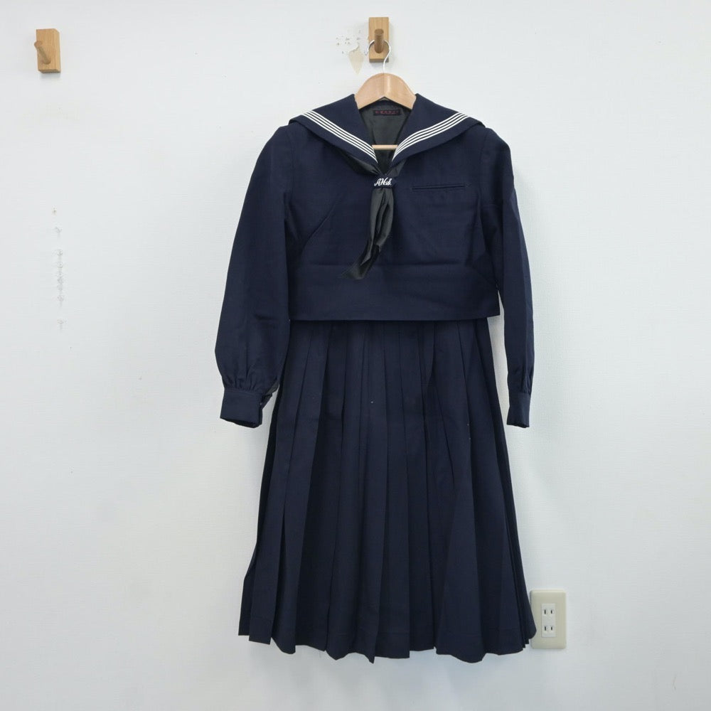 【中古】福岡県 朝倉高等学校 女子制服 3点（セーラー服・スカート）sf017229