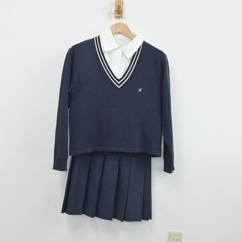 【中古】福岡県 久留米高等学校 女子制服 4点（ブレザー・シャツ・ニット・スカート）sf017259