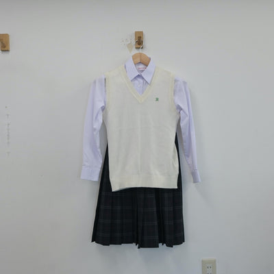 【中古】千葉県 萱田中学校 女子制服 3点（シャツ・ニットベスト・スカート）sf017274