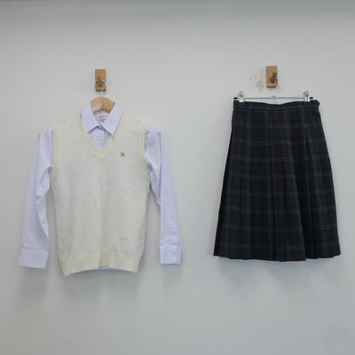 【中古】千葉県 萱田中学校 女子制服 3点（シャツ・ニットベスト・スカート）sf017274