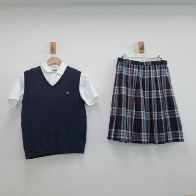 【中古】大阪府 四條畷学園中学校 女子制服 4点（シャツ・ニットベスト・スカート）sf017327