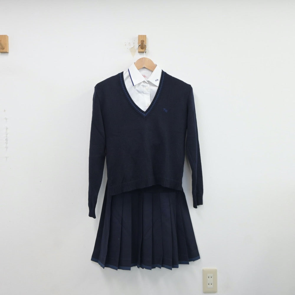 【中古】徳島県 小松島西高等学校 女子制服 4点（ブレザー・シャツ・ニット・スカート）sf017360