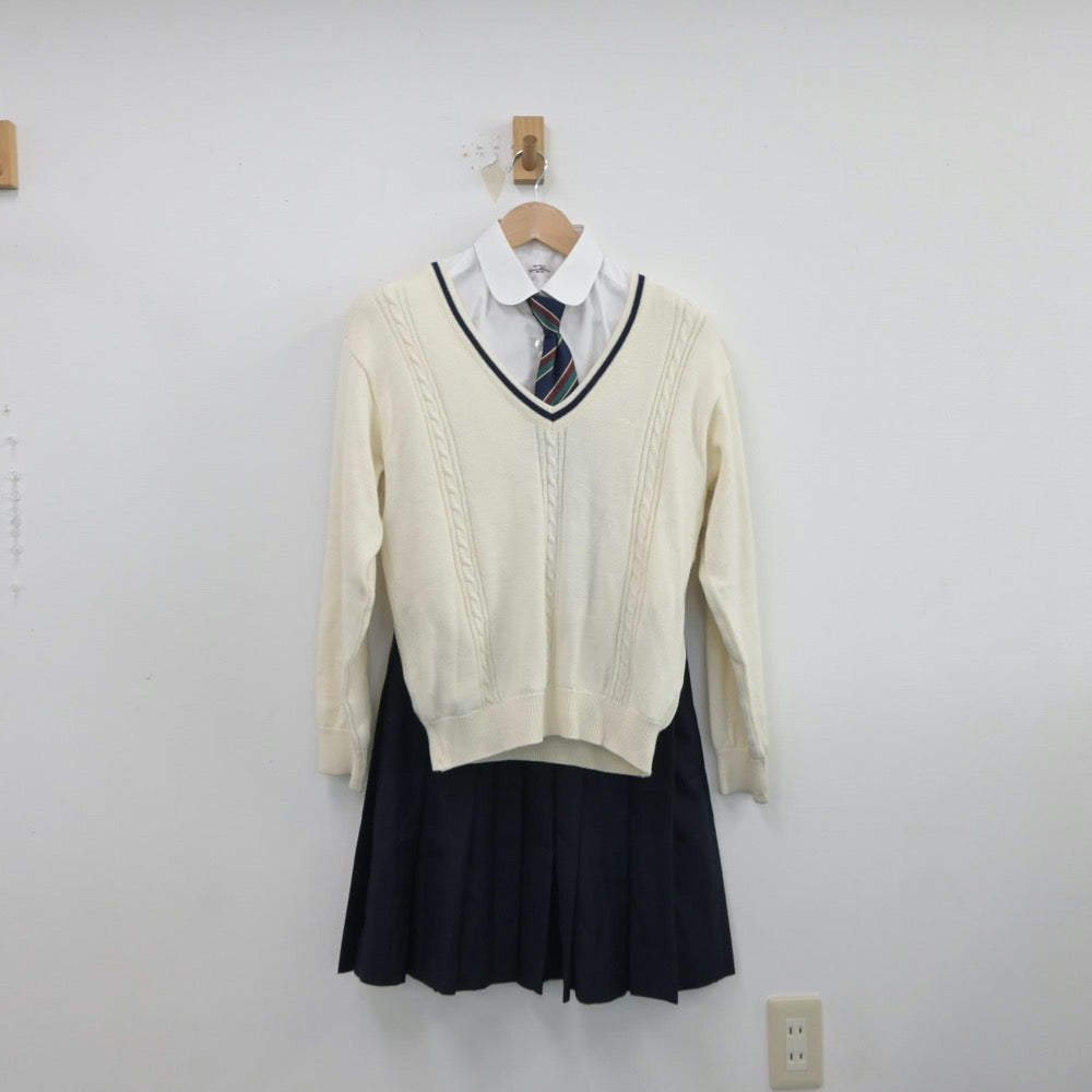 【中古】岡山県 倉敷中央高等学校 女子制服 6点（ブレザー・シャツ・ベスト・ニット・スカート）sf017370