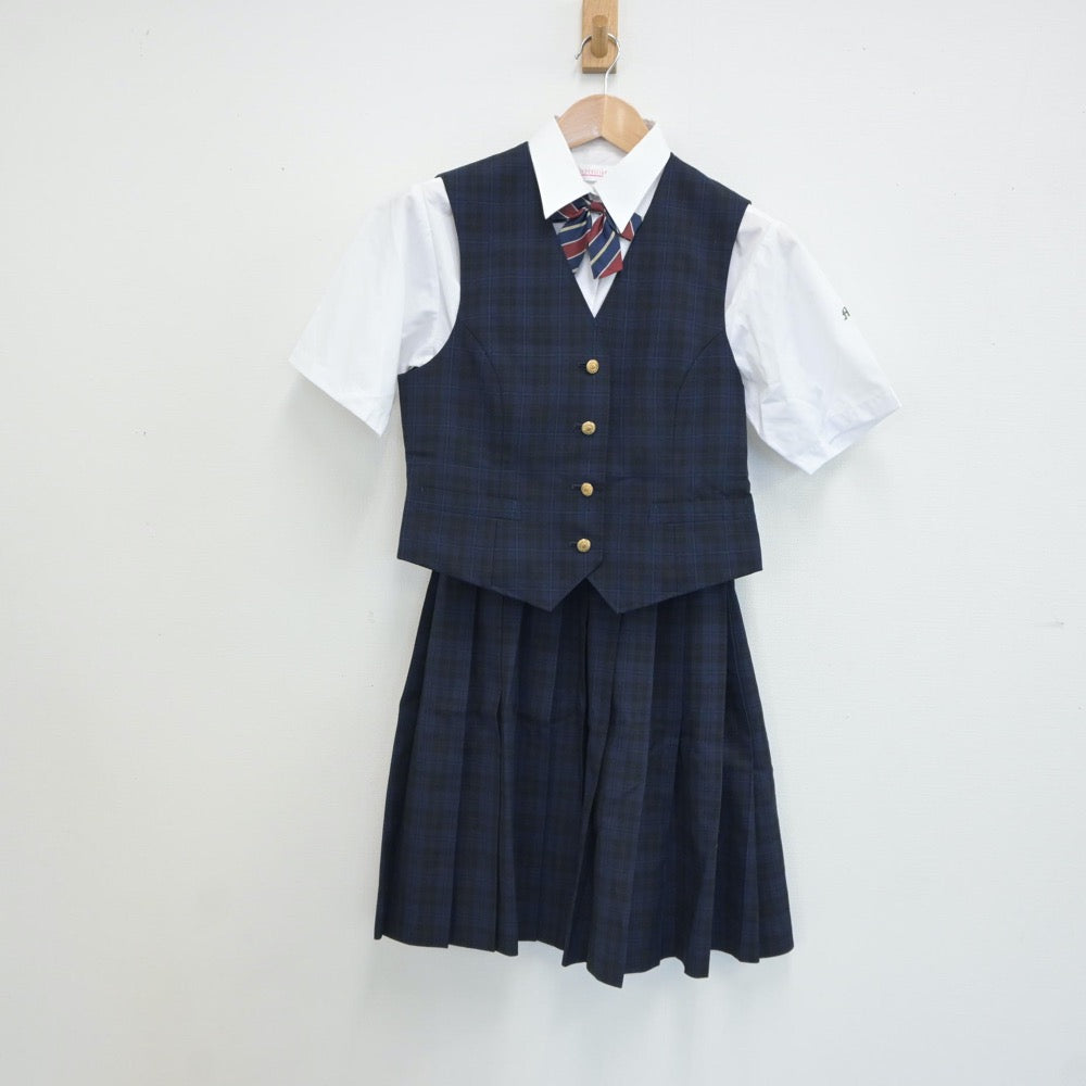 【中古】千葉県 千葉県立幕張総合高等学校 女子制服 3点（シャツ・ベスト・スカート）sf017399