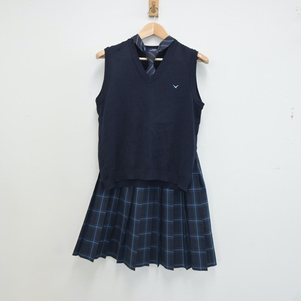 【中古】福岡県 福岡講倫館高等学校 女子制服 4点（ニットベスト・スカート）sf017412