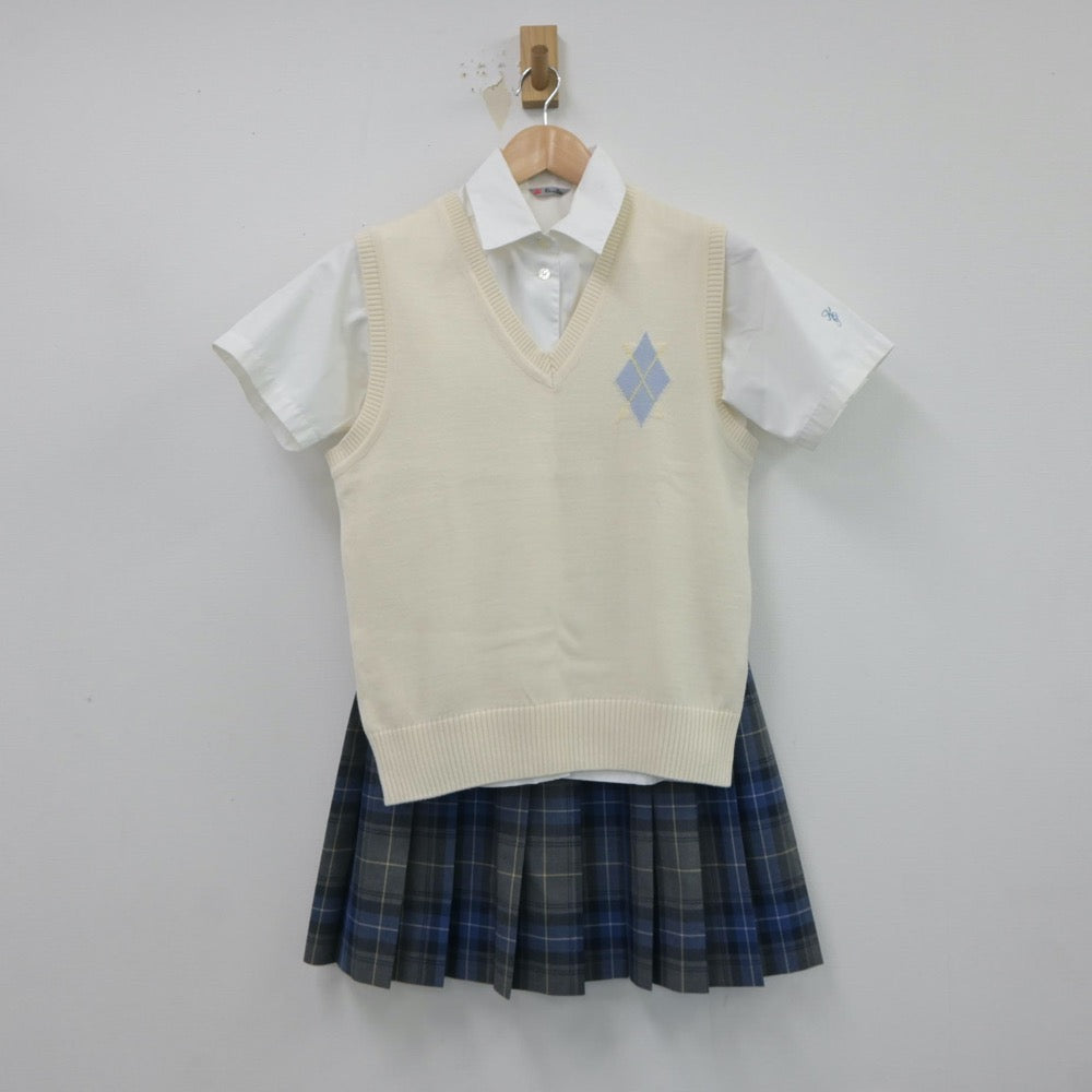 【中古】東京都 麹町学園女子中等部 女子制服 4点（シャツ・ニットベスト・スカート）sf017444