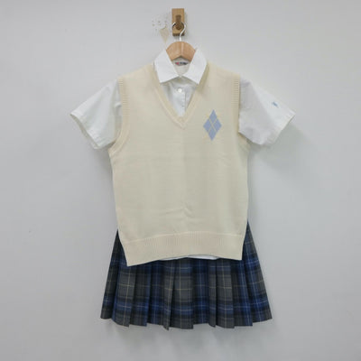 【中古】東京都 麹町学園女子中等部 女子制服 4点（シャツ・ニットベスト・スカート）sf017444