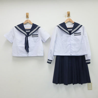 【中古】静岡県 磐田城山中学校 女子制服 4点（セーラー服・スカート）sf017457