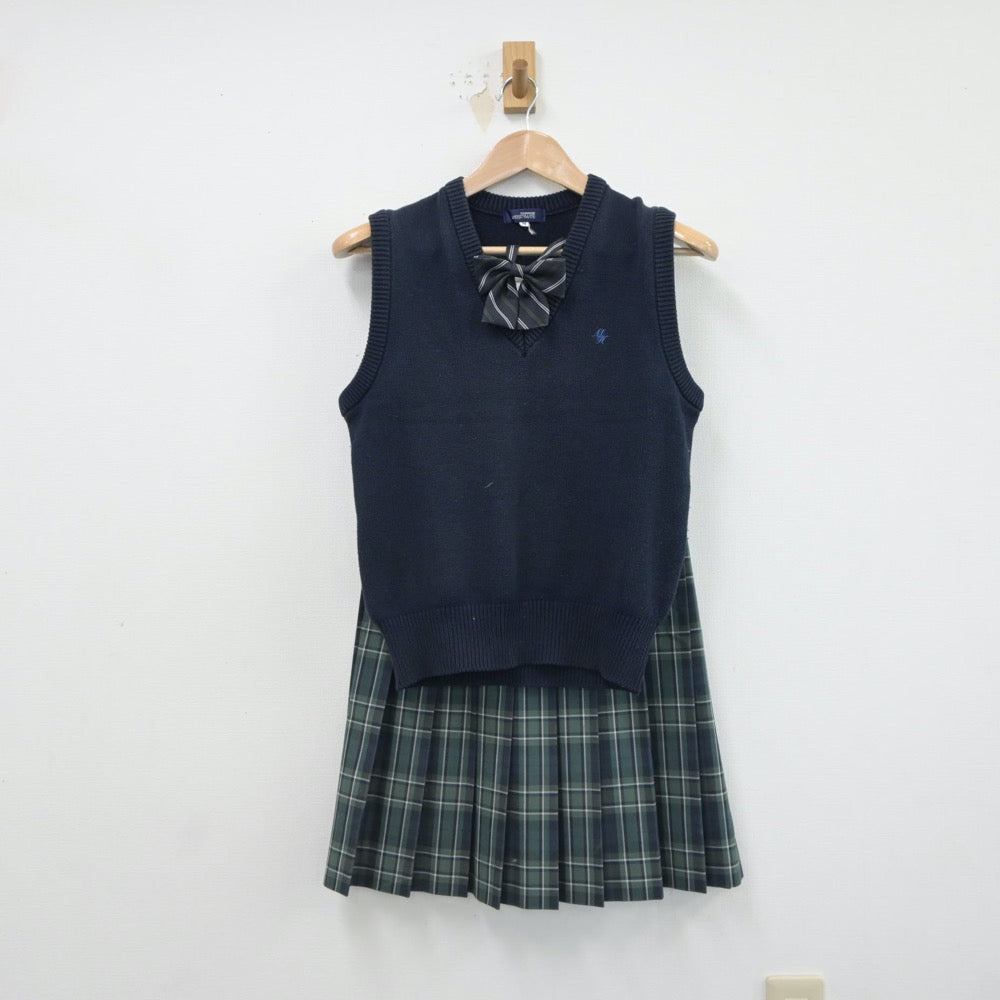 【中古】東京都 都立美原高等学校 女子制服 4点（ニットベスト・スカート）sf017505