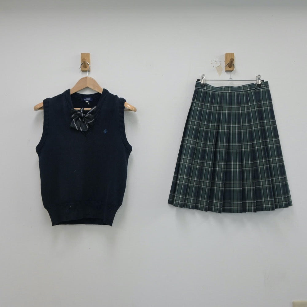 【中古】東京都 都立美原高等学校 女子制服 4点（ニットベスト・スカート）sf017505