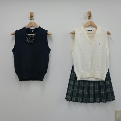 【中古】東京都 都立美原高等学校 女子制服 4点（ニットベスト・スカート）sf017505