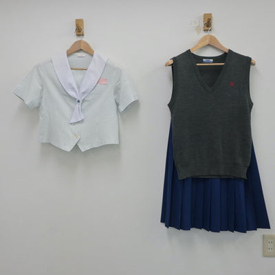 【中古】長崎県 真城中学校 女子制服 3点（セーラー服・ニットベスト・スカート）sf017549