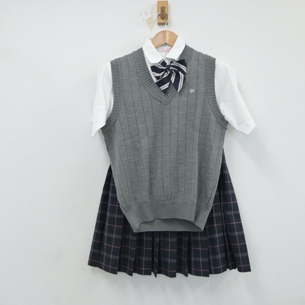 【中古】島根県 松徳学院高等学校 女子制服 4点（シャツ・ニットベスト・スカート）sf017615