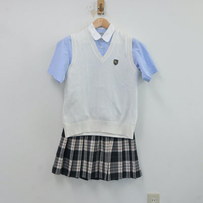 【中古】東京都 豊島学院高等学校 女子制服 4点（ニットベスト・シャツ・スカート）sf017665