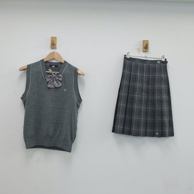 【中古】東京都 町田総合高等学校 女子制服 3点（スカート・ニットベスト）sf017677