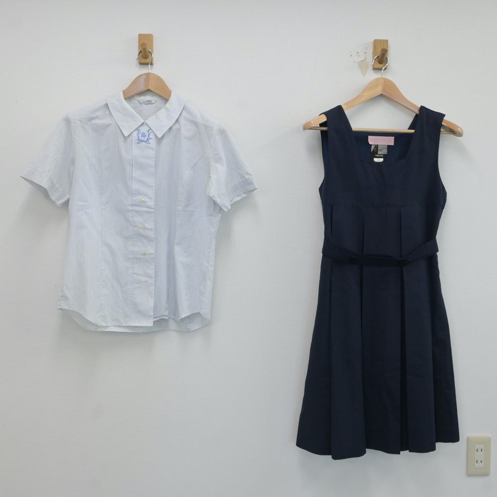 【中古】長野県 長野清泉女学院中学・高等学校 女子制服 2点（シャツ・ジャンパースカート）sf017695