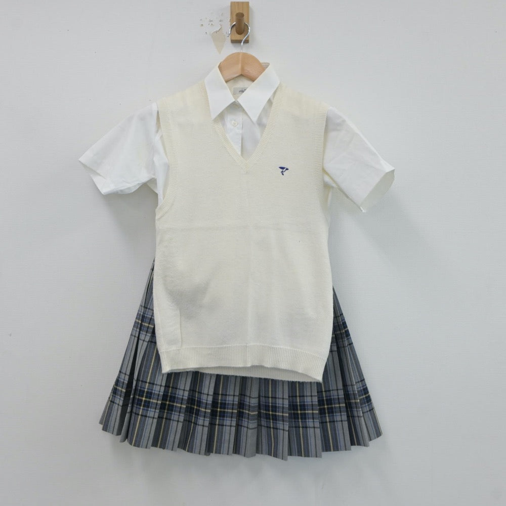 【中古】福島県 帝京安積高等学校 女子制服 3点（シャツ・ニットベスト・スカート）sf017711