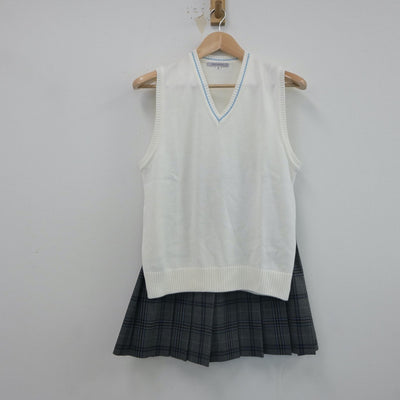 【中古】東京都 金城学園高等学校 女子制服 3点（ニットベスト・スカート）sf017753