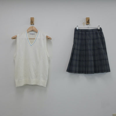 【中古】東京都 金城学園高等学校 女子制服 3点（ニットベスト・スカート）sf017753