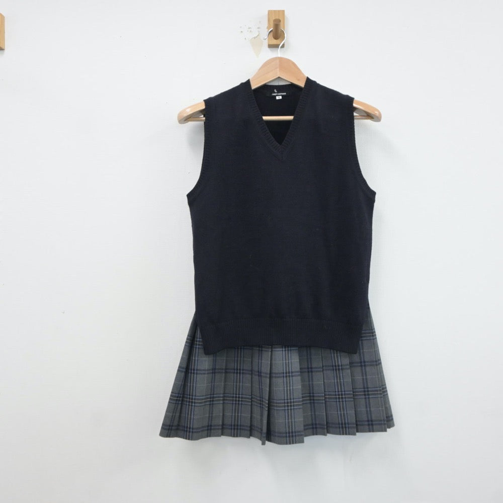 【中古】東京都 金城学園高等学校 女子制服 3点（ニットベスト・スカート）sf017753