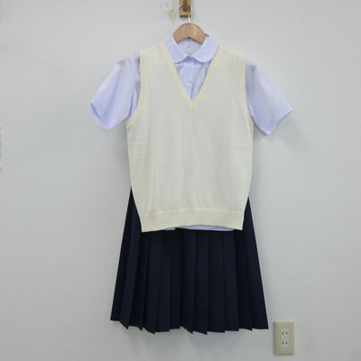 【中古】千葉県 船橋市立小室中学校 女子制服 4点（シャツ・ニットベスト・スカート）sf017805