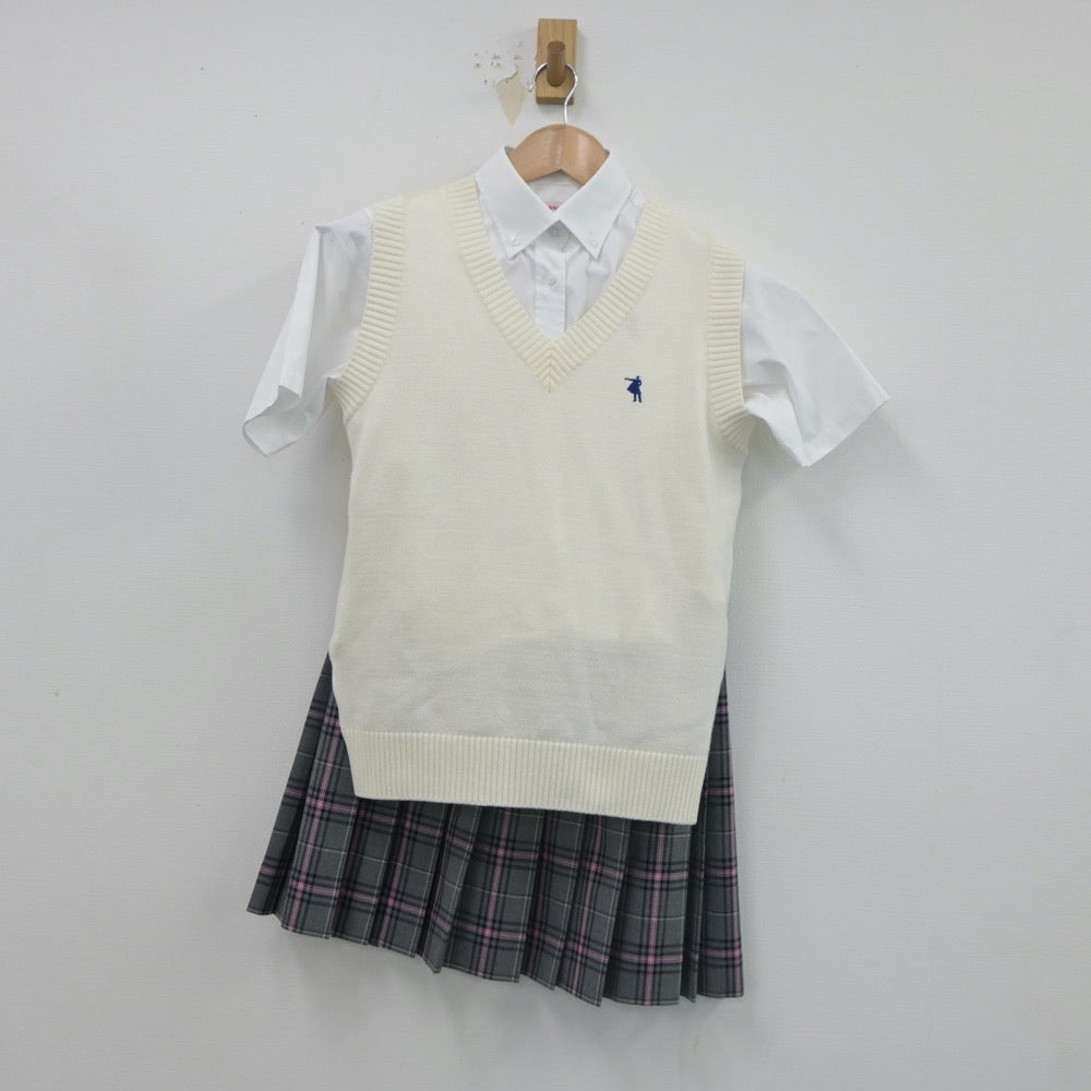 【中古】福岡県 クラーク記念国際高等学校 女子制服 5点（シャツ・ニットベスト・スカート）sf017822