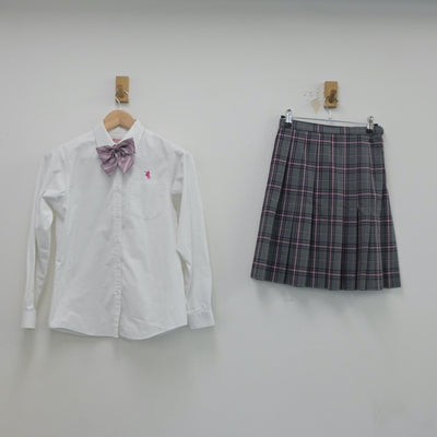 【中古】福岡県 クラーク記念国際高等学校 女子制服 5点（ブレザー・シャツ・ニット・スカート）sf017823