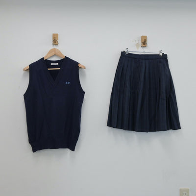 【中古】大阪府 堺上高等学校 女子制服 2点（ニットベスト・スカート）sf017846