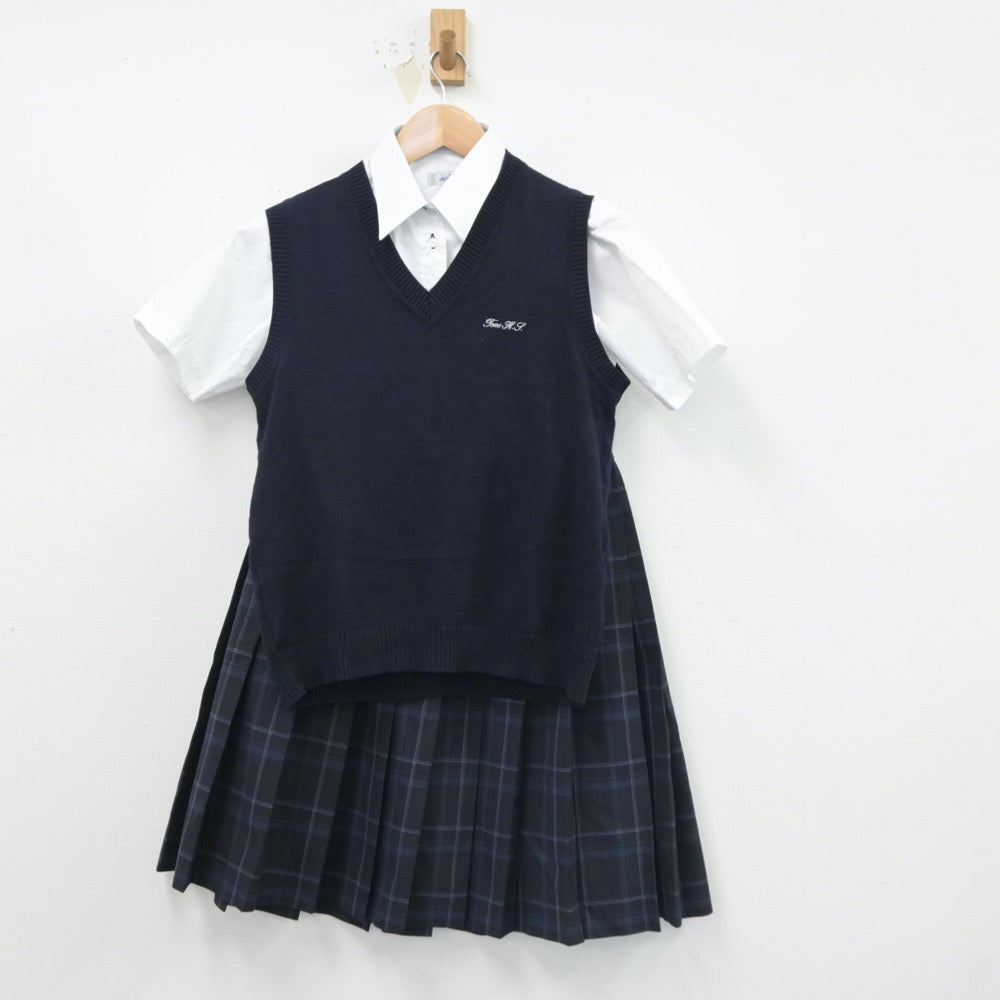 【中古】宮城県 登米高等学校 女子制服 3点（シャツ・ニットベスト・スカート）sf017855