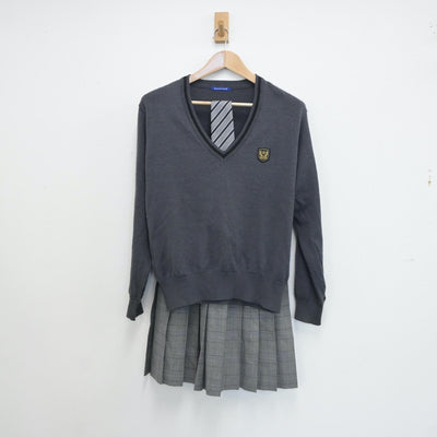 【中古】青森県 青森東奥学園高等学校 女子制服 3点（ニット・スカート）sf017885