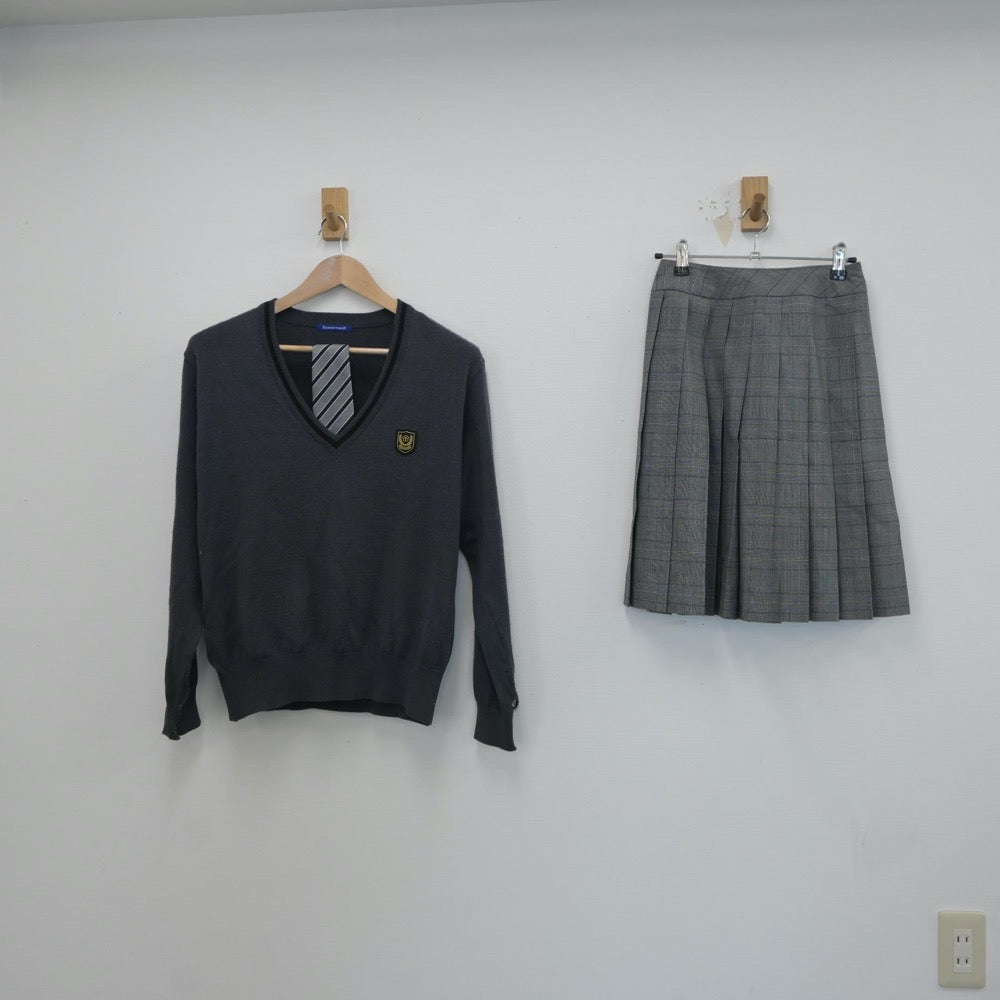 【中古】青森県 青森東奥学園高等学校 女子制服 3点（ニット・スカート）sf017885